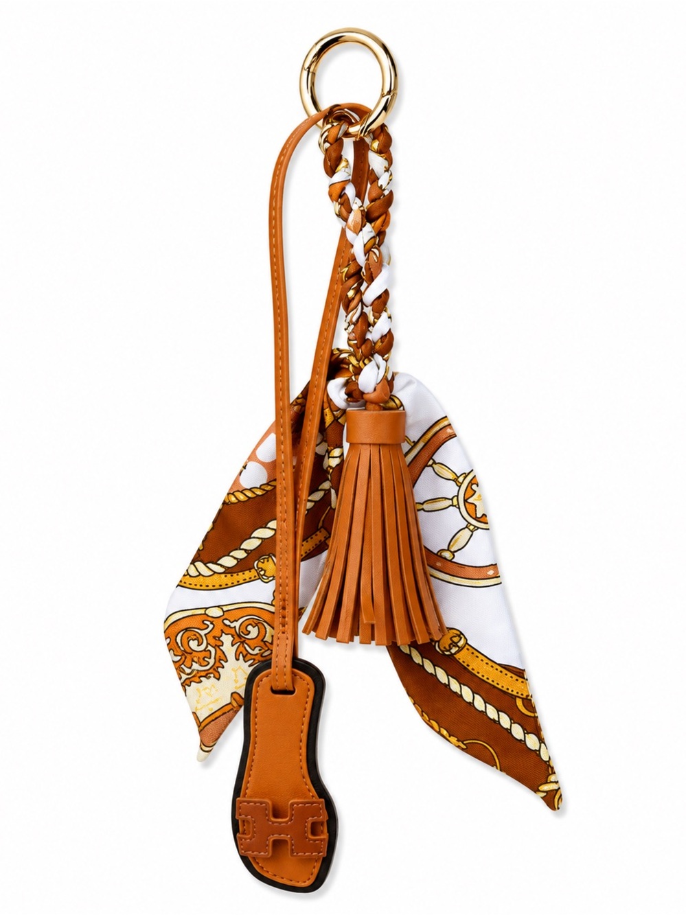 Tassel Scarf Sandal Key Charm in Cognac and White